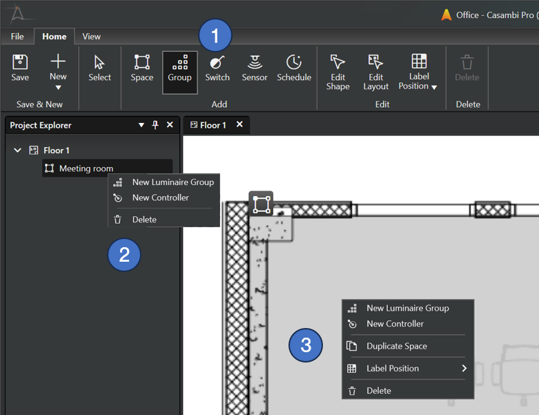 Creating a luminaire group steps