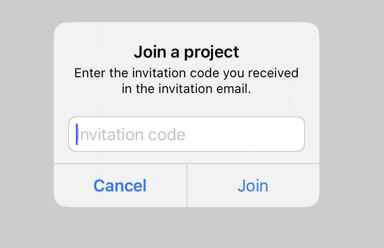 Join a Project dialog iPad