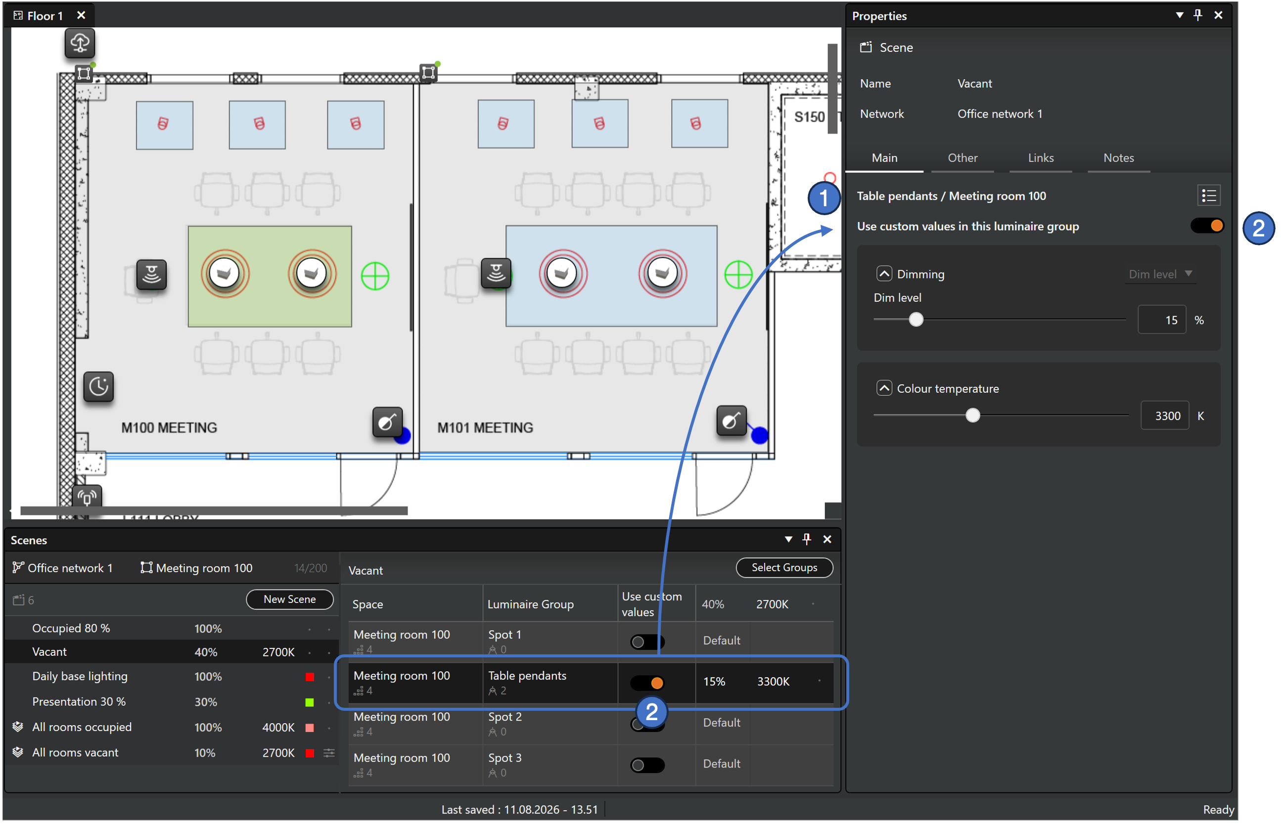 Scene default values in Property pane